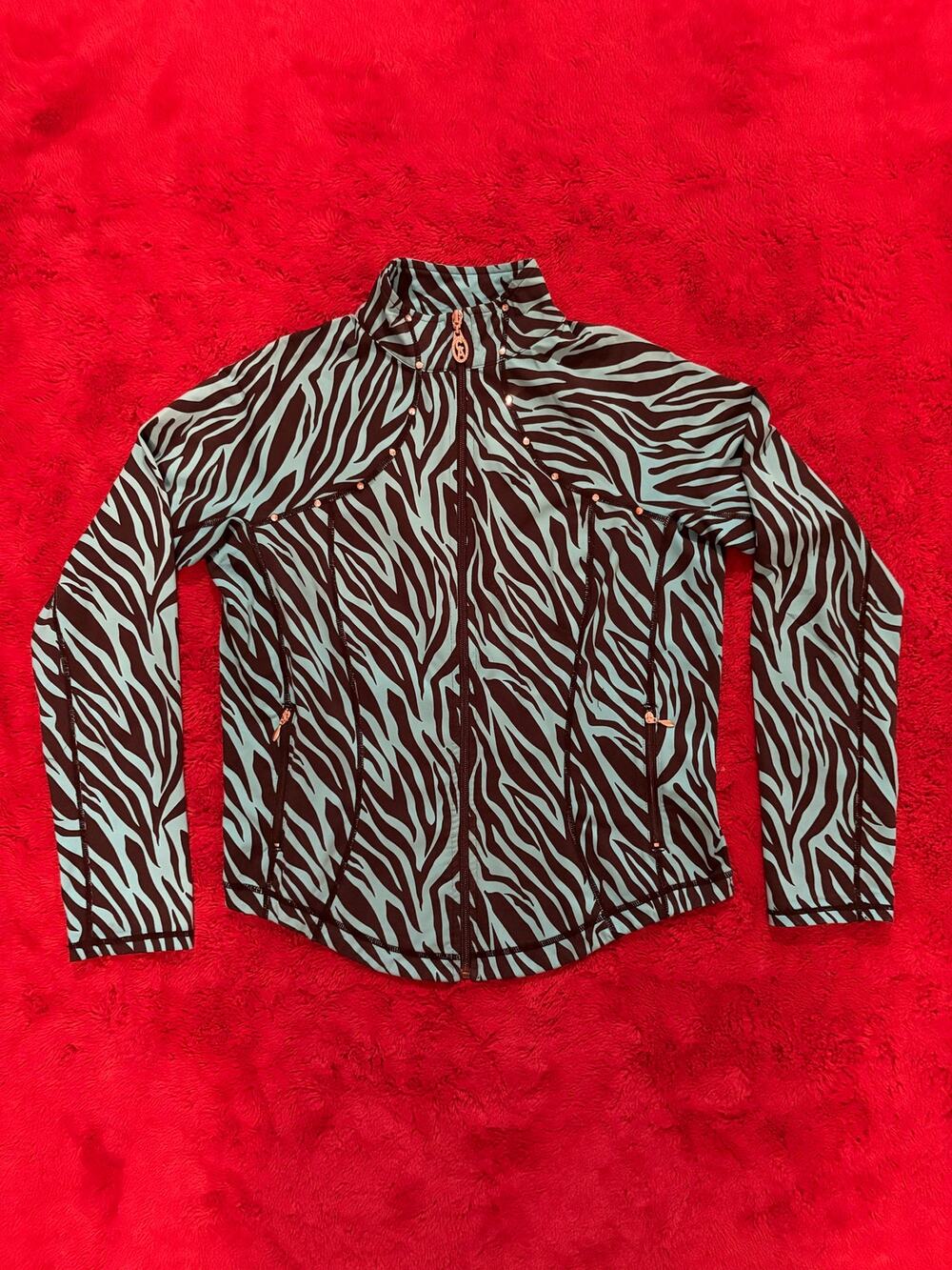 Christine Alexander Electric Blue And Black Zebra Print Athletic, zip Jacket Med